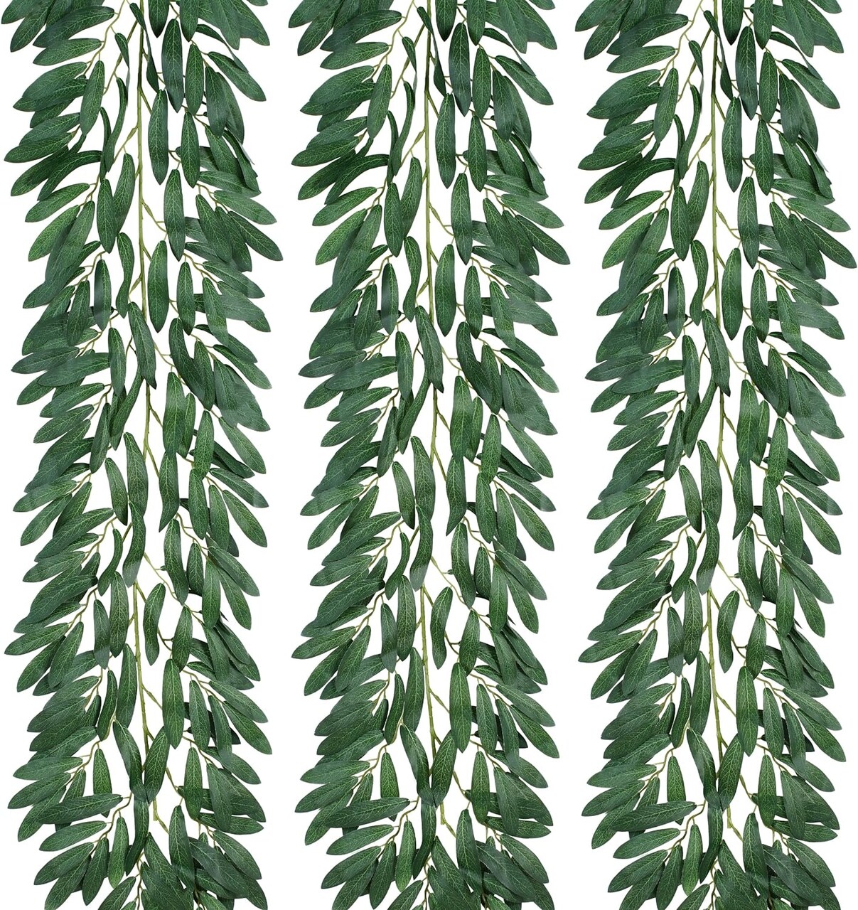 3 Strands Odorless Artificial Olive Leaf Vines, 73'' Silk Ivy Vine Garland with Green Leaves, Fake Hanging Plants Greenery Decor for Home, Bedroom, Wall, Party, Wedding Decoration.
